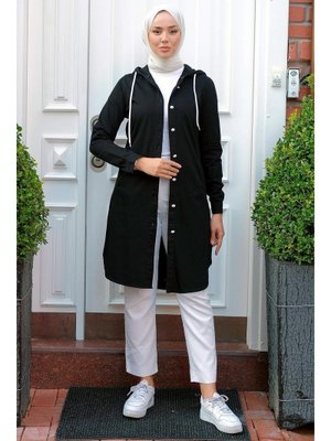Siyah Düğmeli Kot Kap
