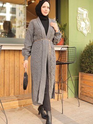 Kiraz Desenli Triko Hırka Antrasit Kiraz Desenli Triko Hırka Antrasit