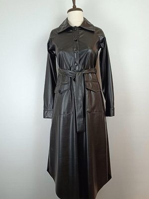 Düğmeli Deri Tunik Siyah