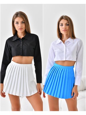 2’li Paket Gömlekli Kolluk Yarım Crop Yaka Beyaz Siyah Gömlek Boyunluk