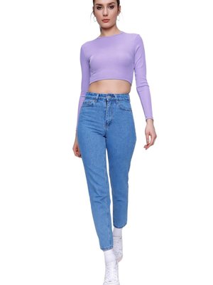 Açık Mavi Sade Mom Jean Pantolon