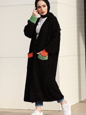 Düğmeli Salaş Hırka Siyah