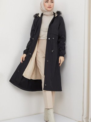 Allerli İçi Kürklü Bondit Mont Siyah