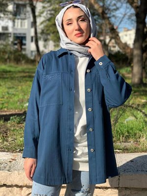 Petrol Balıksırtı Gabardin Kot Ceket