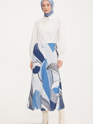 Desenli Uzun Etek Mavi