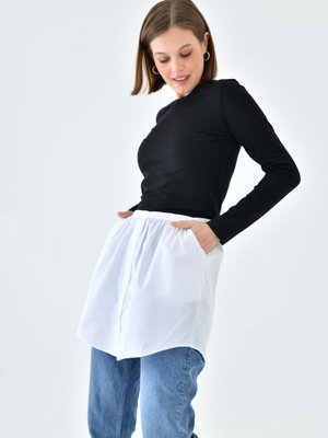 Beyaz Cepli İçlik Gömlek Görünümlü Etek