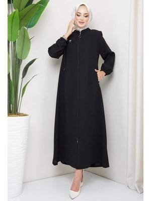 Siyah Arma Detaylı Büyük Beden Ferace