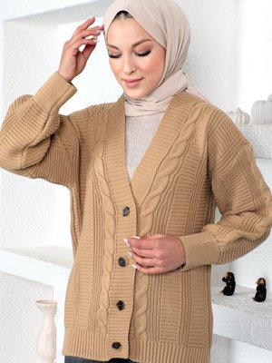 Örgü Desen Triko Hırka Vizon