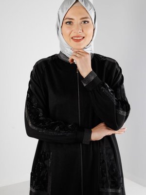 Taş Detaylı Desenli Cepli Giy Çık