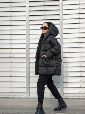 Kapüşonlu Oversize Şişme Mont Siyah