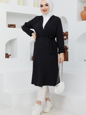 Bel Bağlama Detaylı Ayrobin Kap/siyah Bel Bağlama Detaylı Ayrobin Kap/siyah