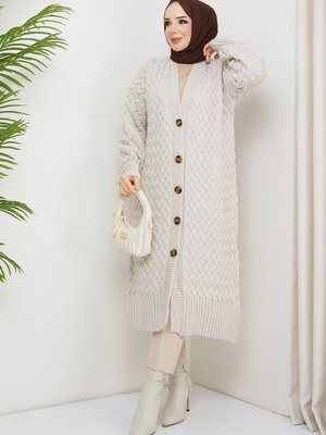 Sepet Örgü Düğmeli Tam Boy Triko Hırka