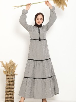 Püskül Detaylı Kareli Elbise Kahve Püskül Detaylı Kareli Elbise Kahve