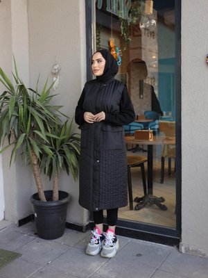 Çizgi Desen Çift Cepli Yelek