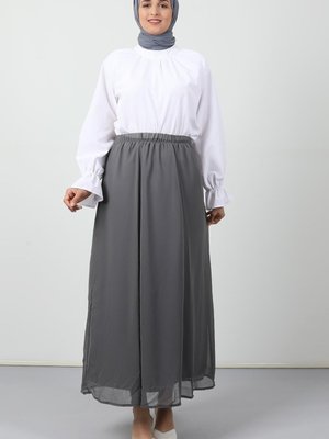 Beli Lastikli Şifon Etek Gri Beli Lastikli Şifon Etek Gri
