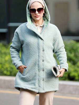 Mari Kapüşonlu Tesettür Kap 643 - Mint