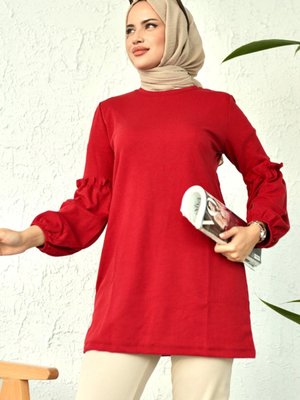 Kolları Fırfırlı Tunik Bordo Kolları Fırfırlı Tunik Bordo