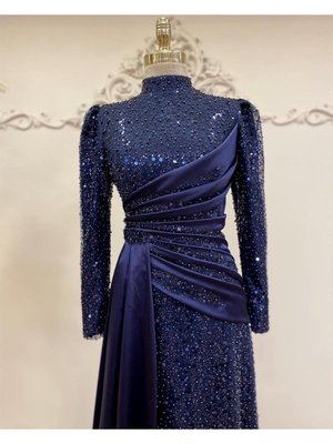 Drapeli Abiye Elbise Lacivert Drapeli Abiye Elbise Lacivert