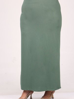 Çağla Yeşili Büyük Beden Scuba Uzun Kalem Etek