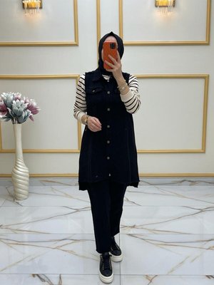 Siyah Kot Yelekli Üçlü Takım