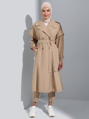 Bej Kolları Çıkabilen Yelek Trençkot