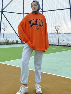 Mıchıgan Baskılı Kapüşonlu Sweatshirt