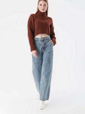 Mavi Kar Yıkama Yüksek Bel Bol Paça Kot Pantolon