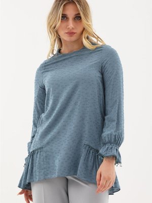 Dantel Şeritli Eteği Volanlı Nefti Bluz