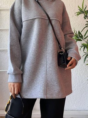 Gri Şardonlu Kapüşonlu Sweat Gri Şardonlu Kapüşonlu Sweat