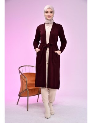 Bordo Tesettur Uzun Triko Kadin Anne Hirka