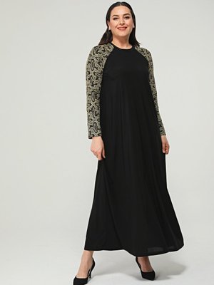 Orta Beden Kolları Desenli Sandy Elbise