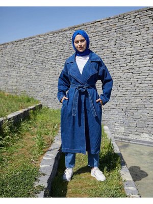 Vioshine Kruveza Yaka Kuşaklı Kot Trençkot