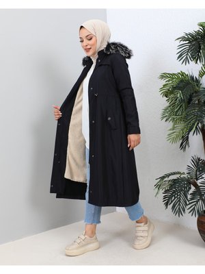Kmkbin Su İtici Kışlık İçi Kürklü Battal Beden Tesettür Mont Kaban