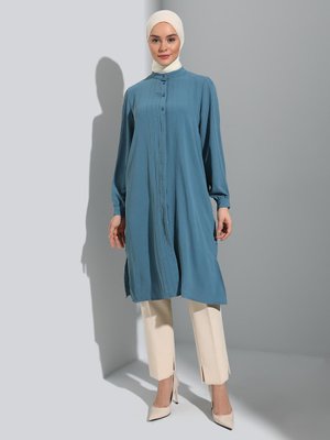 Petrol Nervür Detaylı Aerobin Uzun Tunik