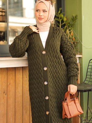 Örgülü Triko Hırka Haki Örgülü Triko Hırka Haki