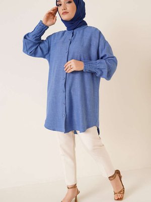 Kol Nervür Detaylı Keten Gömlek Kol Nervür Detaylı Keten Gömlek