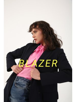 Lacivert Kruvaze Düğmeli Blazer Ceket