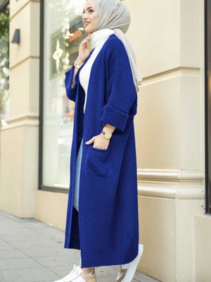 Uzun Triko Mavi Salaş Hırka Uzun Triko Mavi Salaş Hırka