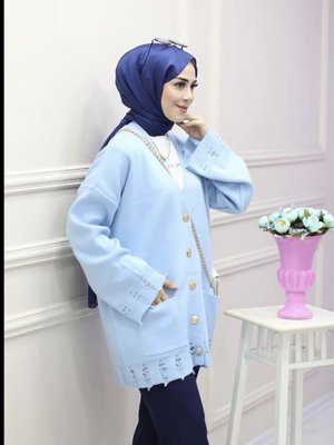 Bebe Mavi Renk Çelik Örme Tasarım Hırka