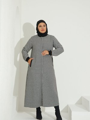 Kazayağı Desenli Kışlık Günlük Tam Boy Fermuarlı Gizli Patlı Ferace