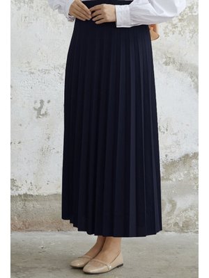 Lacivert Luisa Beli Lastik Piliseli Etek Lacivert Luisa Beli Lastik Piliseli Etek