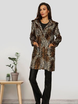 Kahverengi Kapüşonlu Çıtçıt Kapamalı Kadife Mont