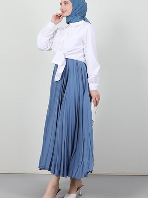 Jessica Pileli Etek İndigo Jessica Pileli Etek İndigo