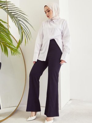 Ispanyol Paça Kumaş Pantolon Lacivert