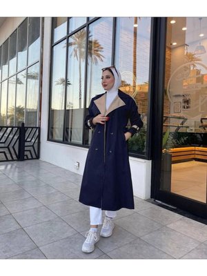 Çift Renk Trençkot Lacivert