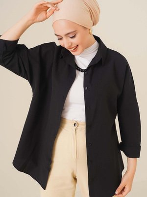 Oversize Basic Gömlek Siyah