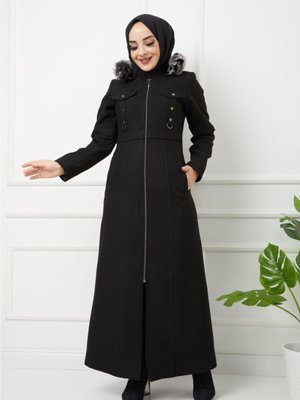 Tam Boy Kaşmir Kaşe Kapüşonlu Kürklü Kaban Mont Tam Boy Kaşmir Kaşe Kapüşonlu Kürklü Kaban Mont