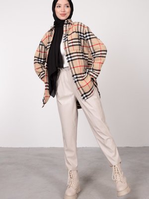 Kareli Dikiş Detaylı Gömlek Tunik Sarı Kareli Dikiş Detaylı Gömlek Tunik Sarı