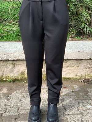 Siyah Paçası Fermuarlı Scuba Pantolon