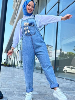 Berçin Ayıcıklı Kot Tulum Mavi